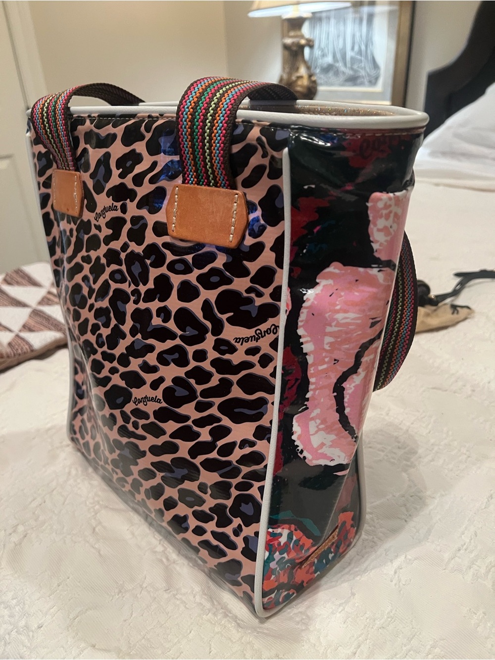 Consuela blue/black Leopard-Print Tote with Multicolor Straps